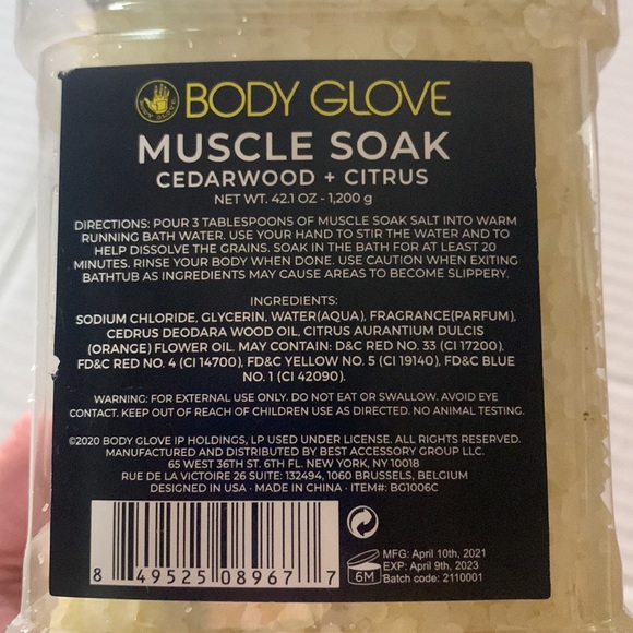 Body Glove Grooming Sore Muscle Soak Bath Salts Cedarwood Citrus